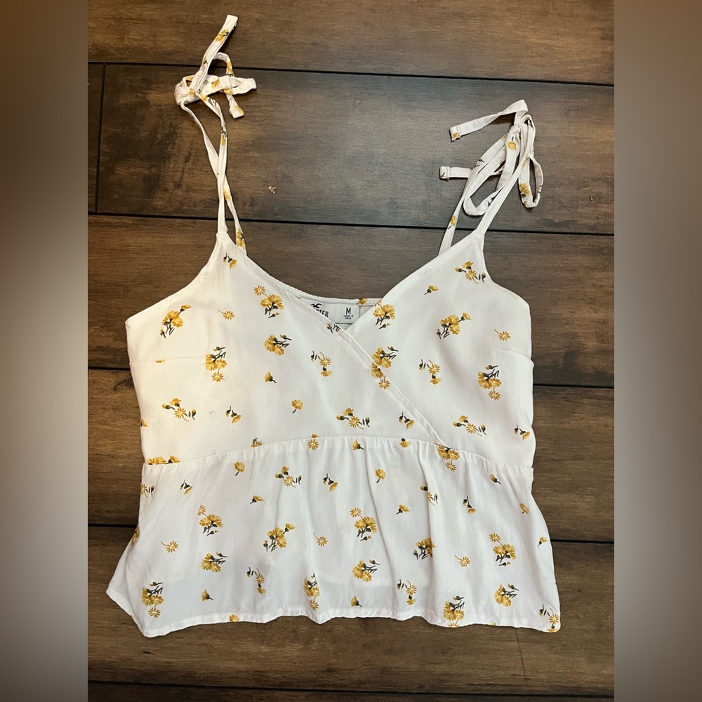 White and yellow hollister floral tank top